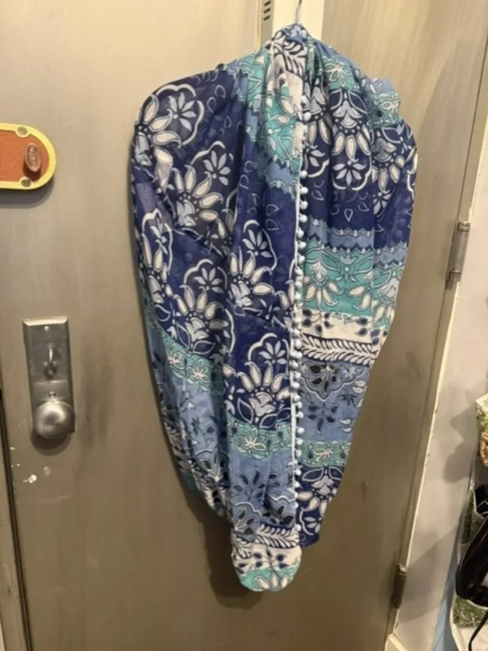 Boho Paisley Infinity Scarf with pom poms
